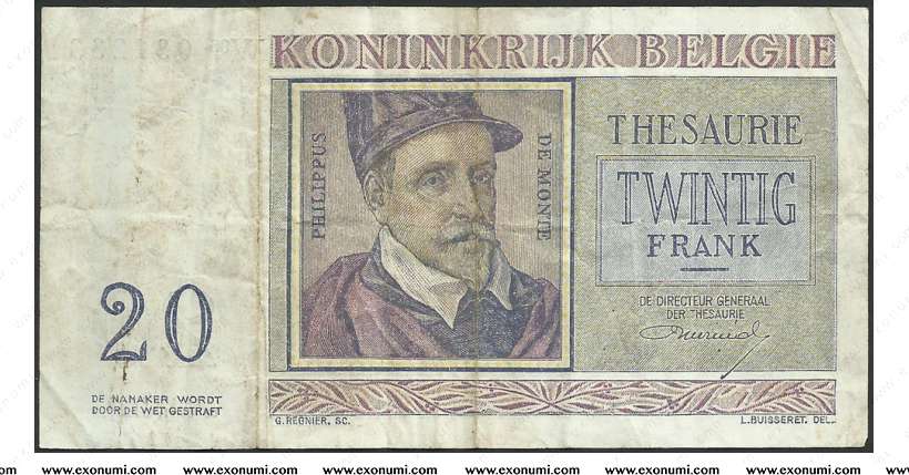 Belgium 20 Franc (1956) Treasury Currency Note