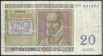 Belgium 20 Franc (1956) Treasury Currency Note